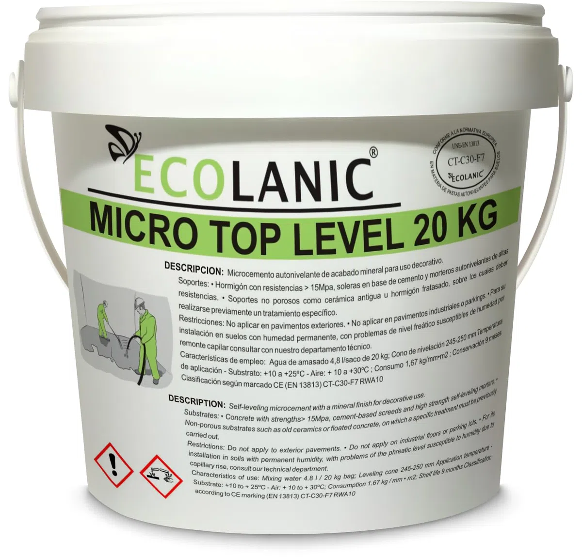 Dekorativer selbstnivellierender MIKROZEMENT | Einkomponentiges Pulver mit extremer Oberflächenhärte | MICRO-TOP Ebene 1 | Für drinnen und draußen geeignet | 20kg