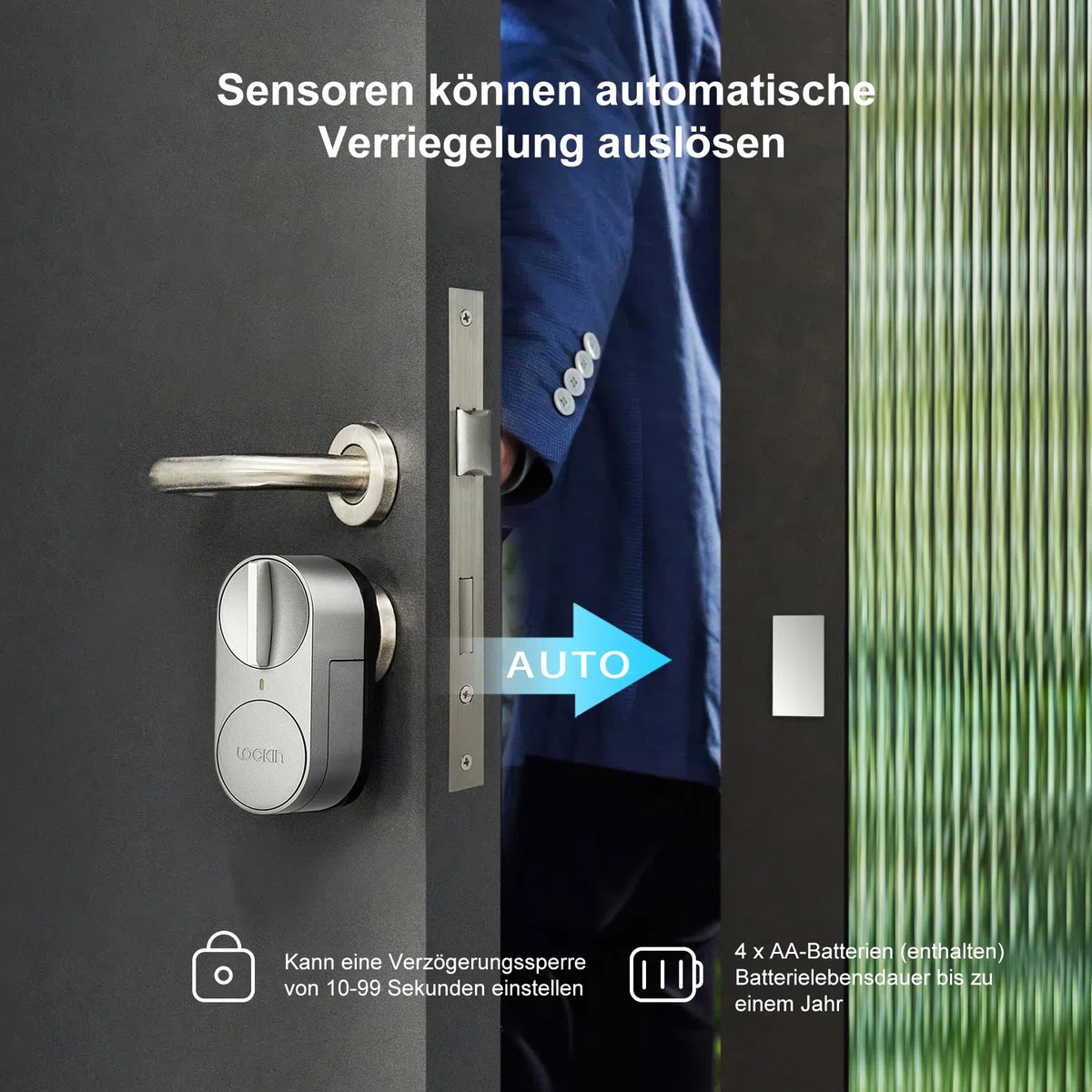 Lockin Smartes Türschloss G30 mit Keypad Pro, WLAN & App-Steuerung, Auto-Lock, Alexa- & Google-kompatibel, keyless Entry elektronisches türschloss, Fingerprint, Zutrittscode, Grau