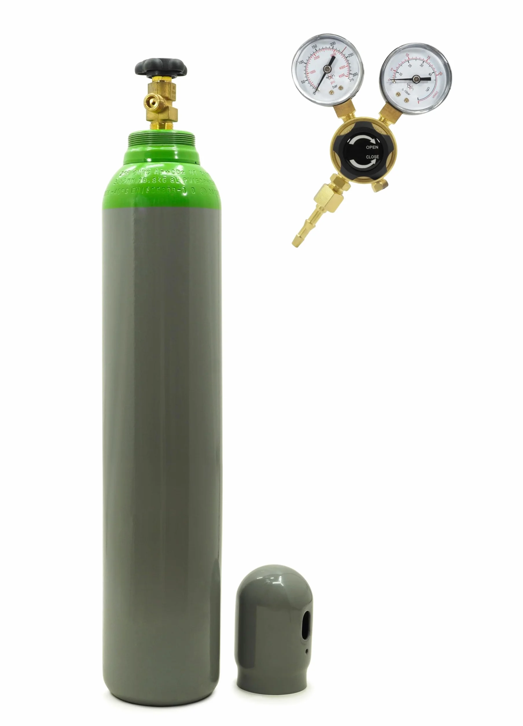 Argon/CO2 Mix Gasflasche 8L 150 Bar gefüllt mit Mini Druckminderer Argon/CO2, 2 Manometern & präziser Gasdruckregelung – Hochwertiges Schutzgasflasche Set für stabile MIG/MAG Schweißarbeiten