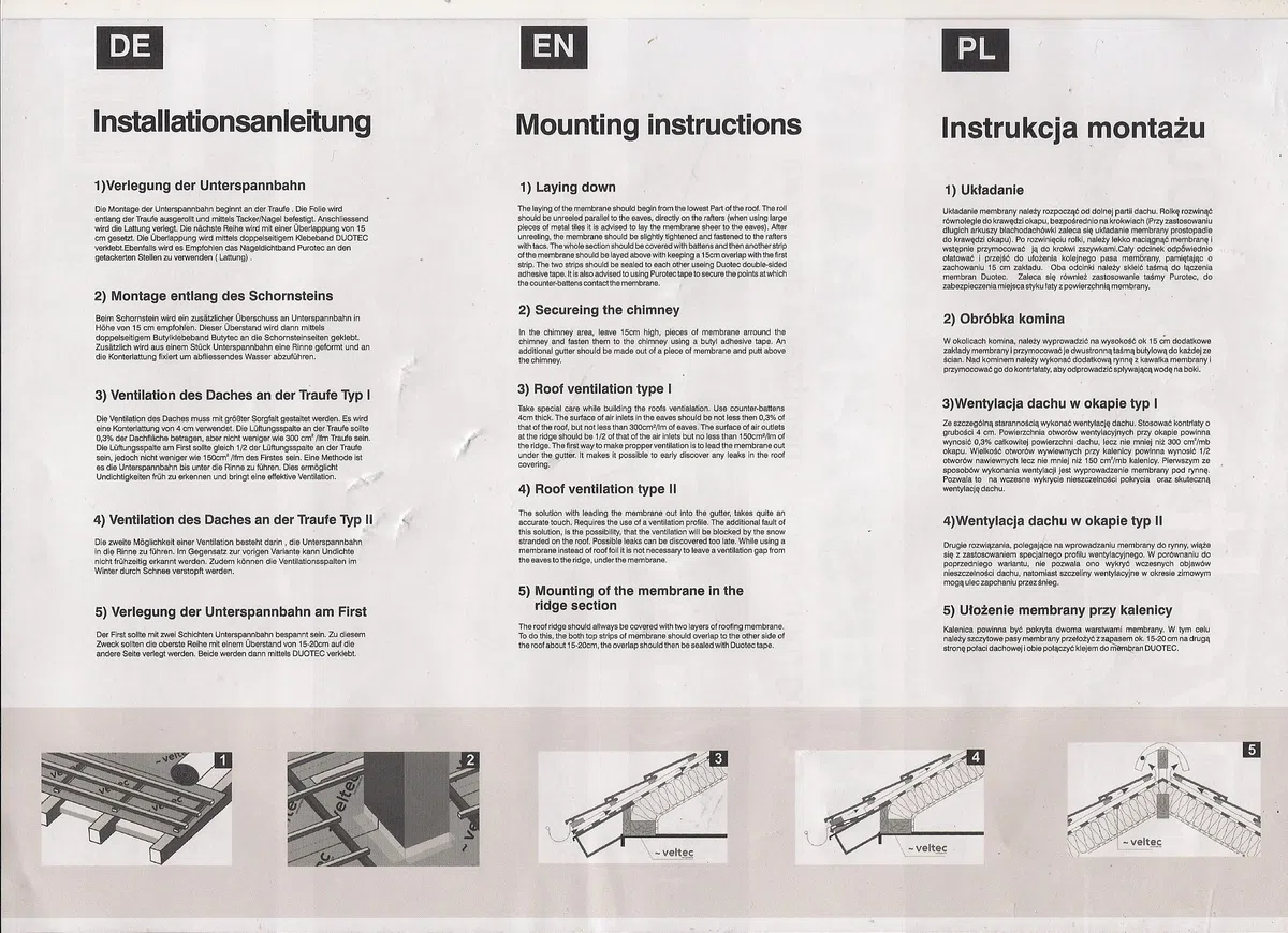 Dachunterspannbahn, Dachfolie, Unterdeckbahn, Dampfsperre, Unterspannbahn 1,5m x 10m,25m,50m Unterdeckbahn VELTEC 150 g/m² Rolle 75m² Dach… (75m² (50m x 1,5m))