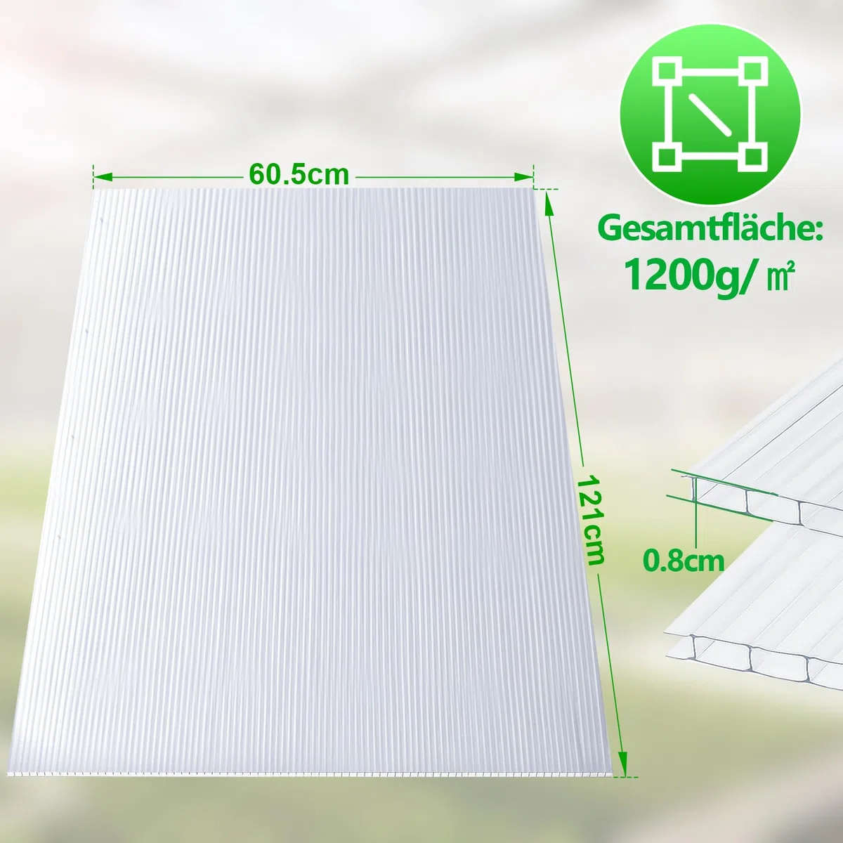 10x Polycarbonat Hohlkammerstegplatten 8mm, 60.5 x 121 cm Zuschneidbarer, Gewächshausplatten UV-beständigen für Gewächshaus Gartenbau Treibhaus Ersatzplatten
