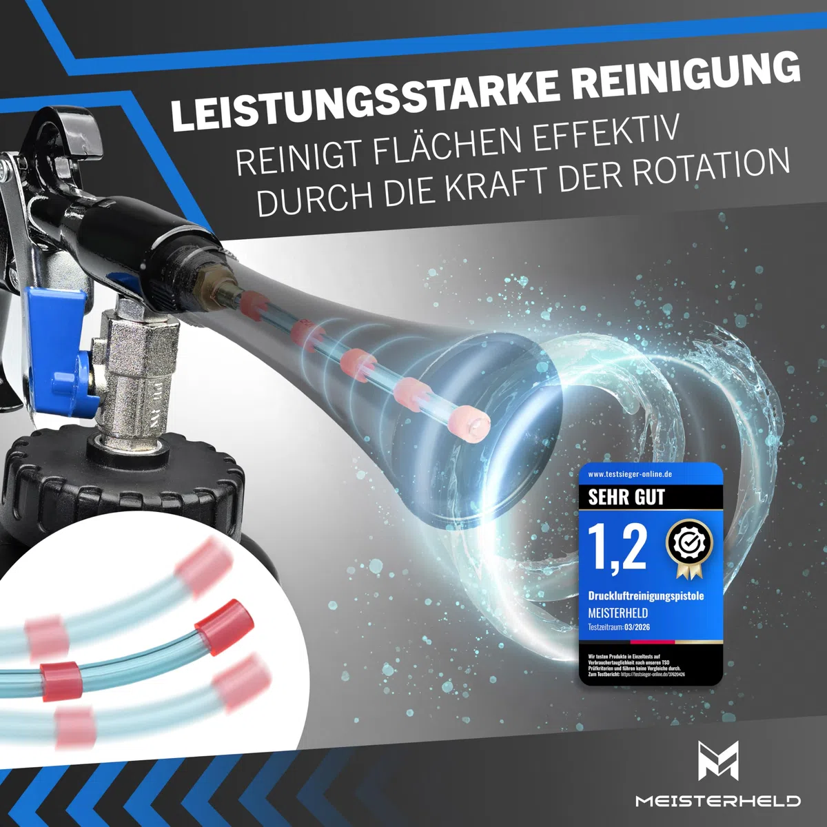 Druckluftreinigungspistole - präziser Trocken- & Nass-Reiniger für Auto, Teppich & Co - Luftdruckpistole mit Wassertank, Bürsten-Aufsatz & Dosierventile