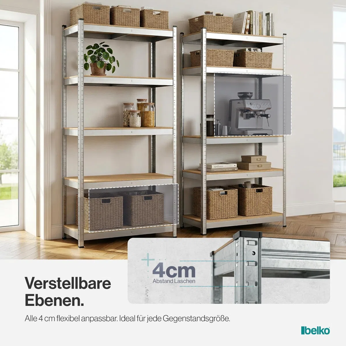 Panorama24 Belko Schwerlastregal 2er Set Lagerregal 180 x 90 x 40 cm, 2 Stück, Kellerregal, Steckregal, Werkstattregal belastbar bis 875kg