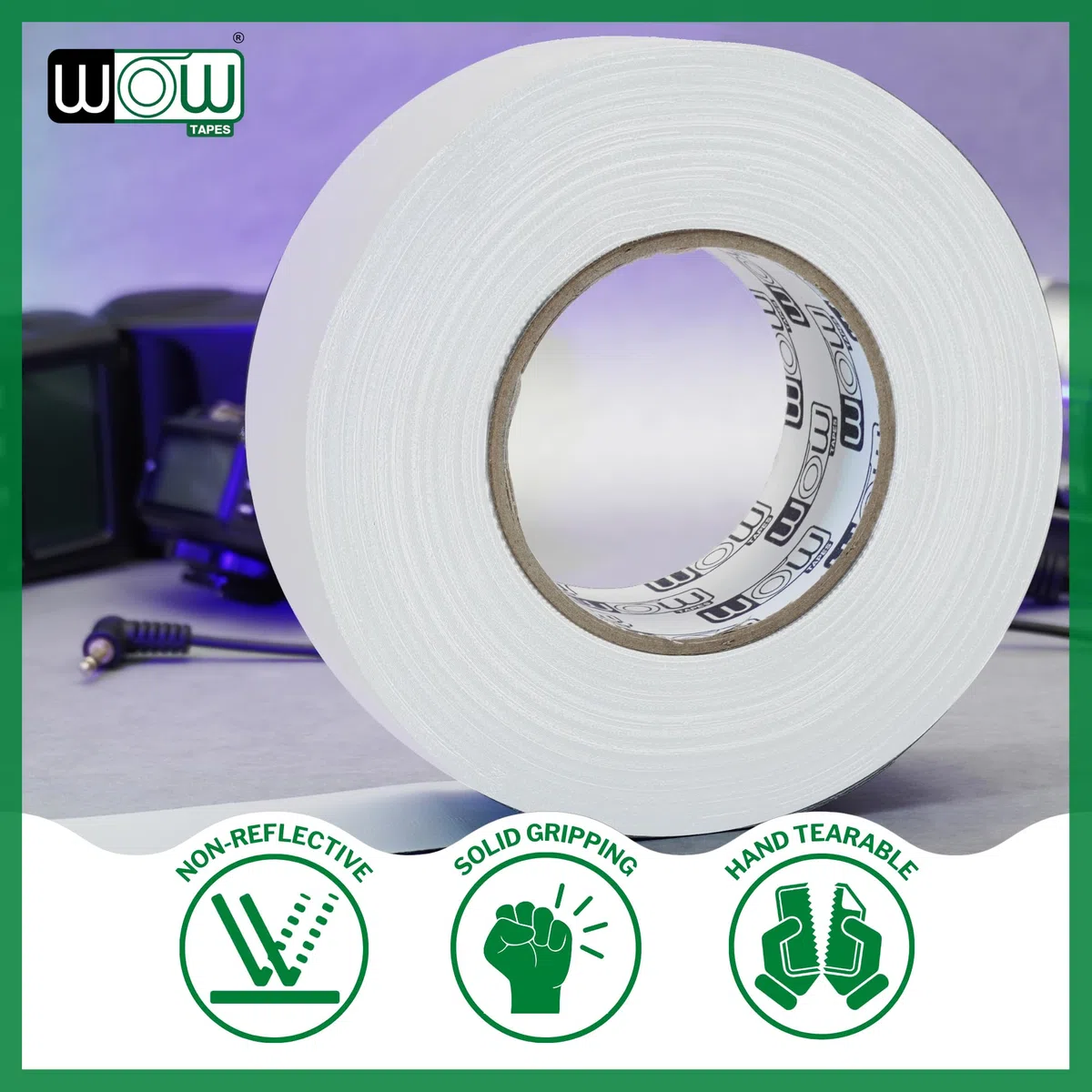 Wow 6 Rollen Gaffers-Klebeband, 5,1 cm – 45,2 m, rückstandsfrei, nicht reflektierend und robust, weiß, professionelle Qualität, ideal für Fotohintergründe, Kabel