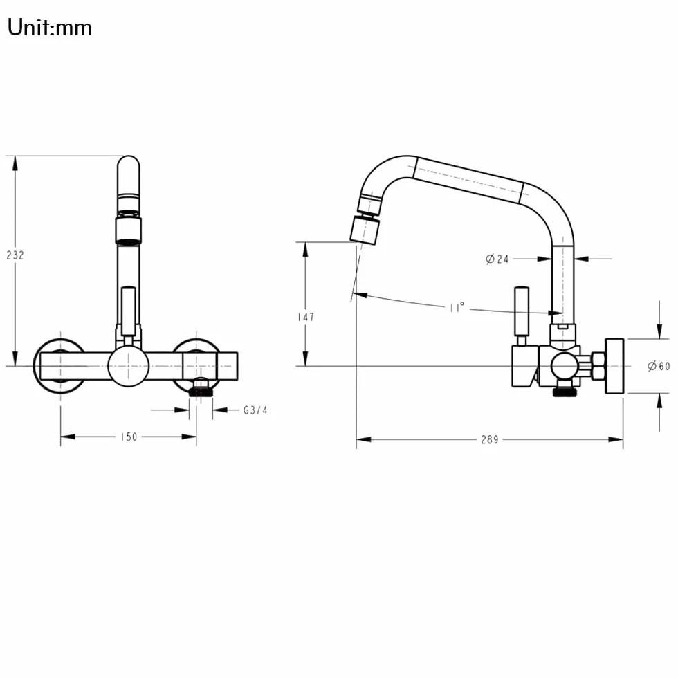 ONECE Küchenarmatur in Wand mit 3/4 Zoll Anschluss für Geschirrspüler/Waschmaschine, Wandarmatur mit 2 Strahlarten, Wasserhahn Küche Wandmontage Mischbatterie, Matt