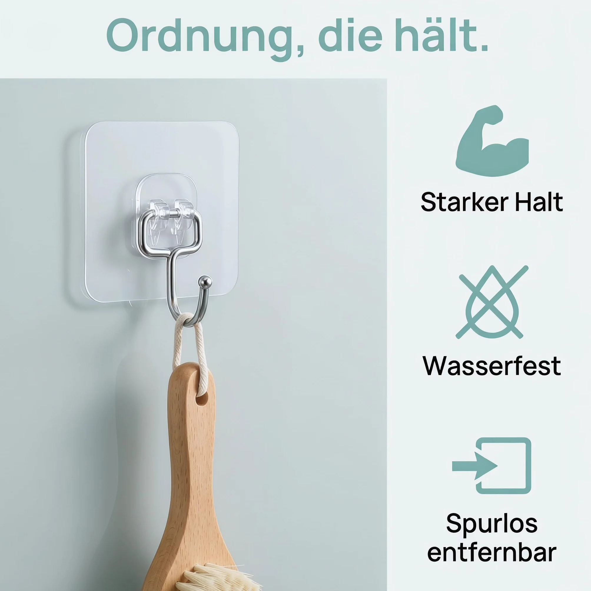 Charfia 8 Stück 15kg Selbstklebend Haken Extra Stark Transparent Wandhaken für Küche Bad
