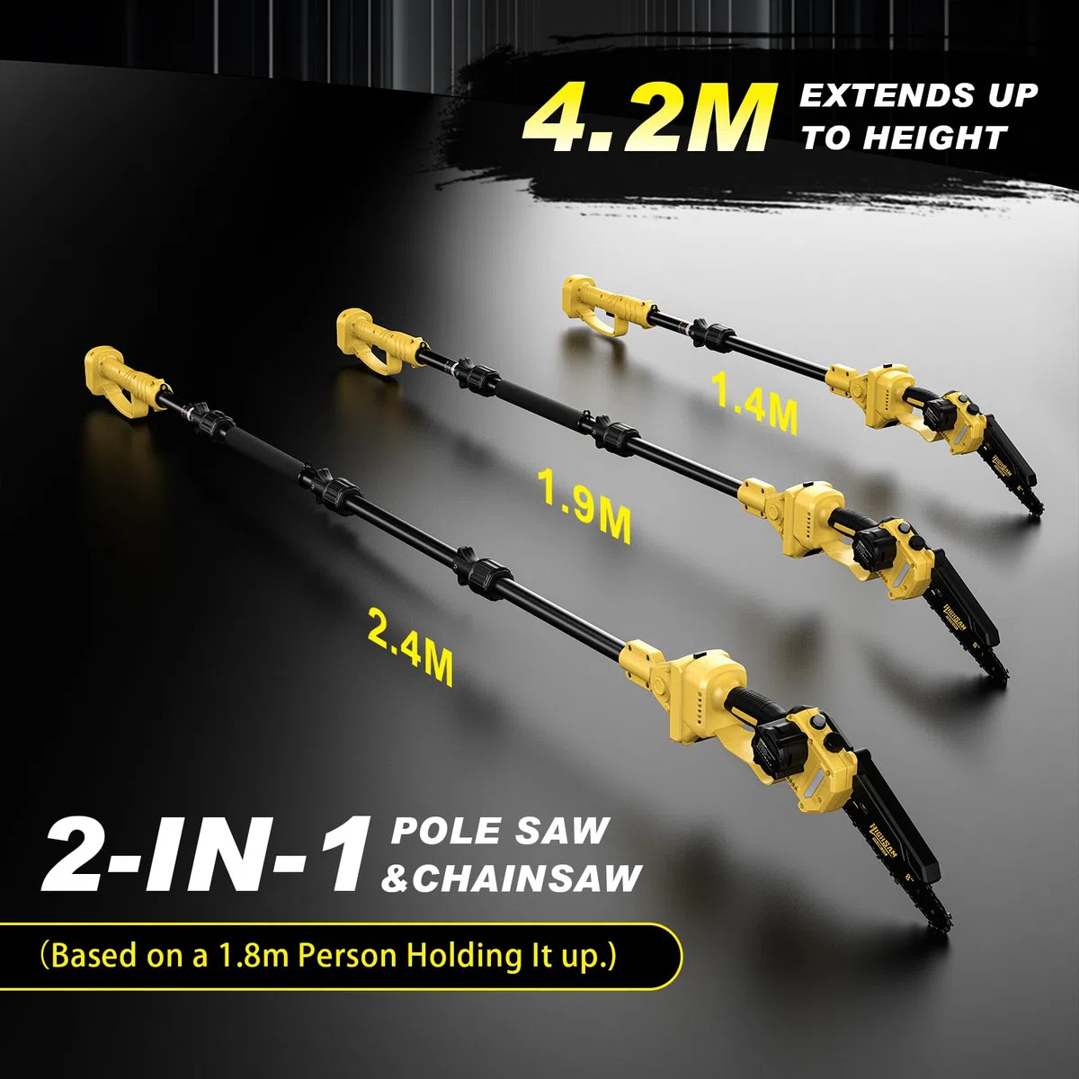 2-in-1 Akku Kettensäge & Astsäge Akku für Makita 18V, 8 Zoll Bürstenloser Mini Kettensäge mit Akku 2×4.0Ah, Verlägerungsstange Bis 4.2m, 180° Sägekopf, Elektrische Hochentaster für Ast & Holzschneiden