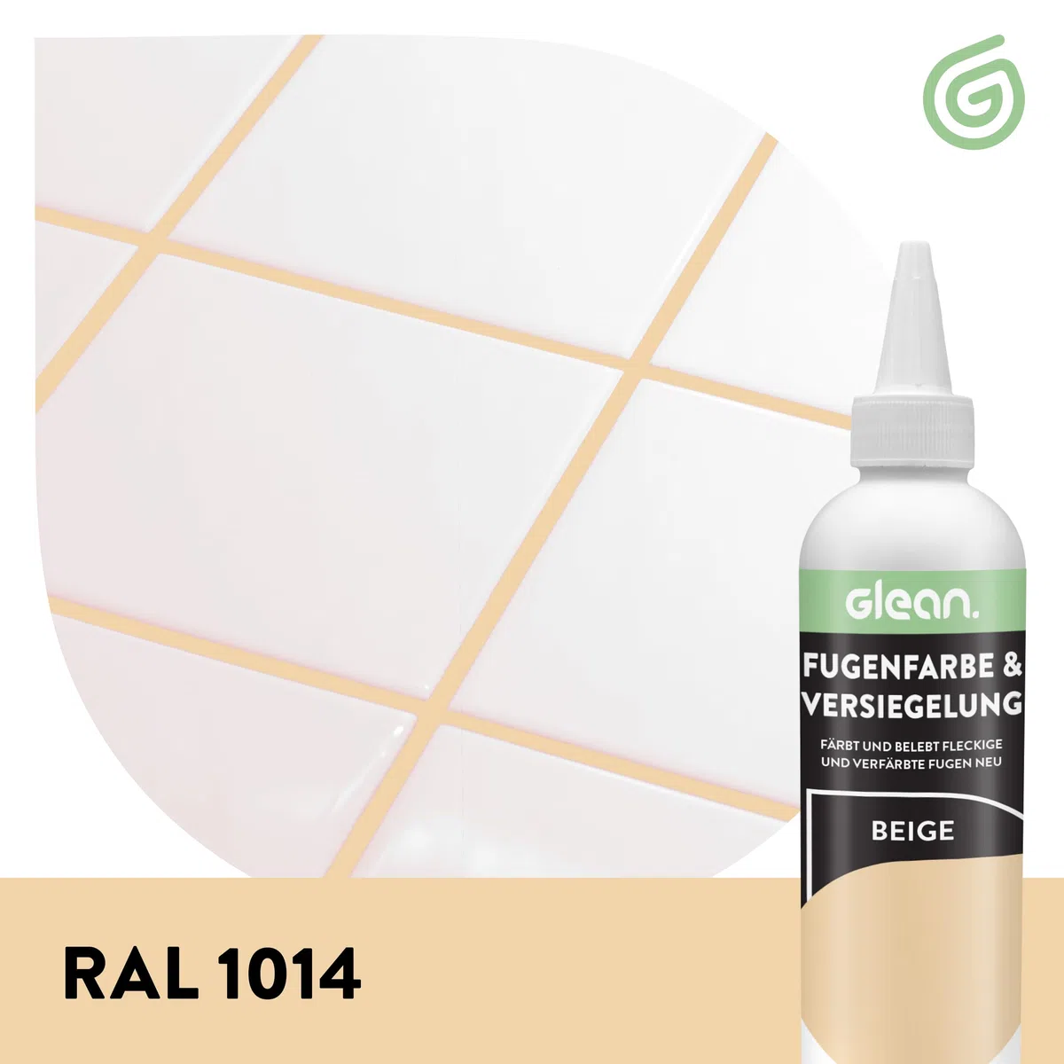 GLEAN Fugenfarbe & Versiegelung Beige | 340g | Erneuert & schützt Fliesenfugen | Mit Schaumstoffpinsel | Atmungsaktiv & fleckenresistent | Für Bad, Dusche & Küche
