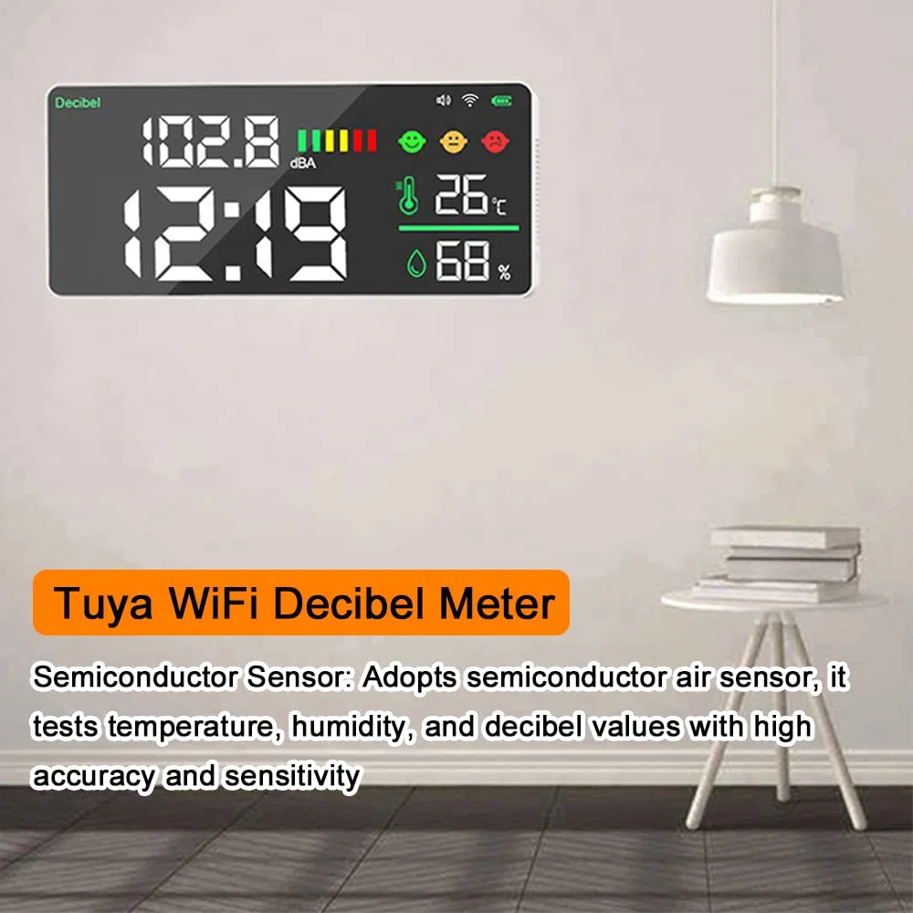 WiFi Decibel Meter 4in1 Temperatur Luftfeuchtigkeit Dezibel Test Wecker 11 Zoll LED Farbdisplay Intelligent Linkage APP Control Noise Decibel Meter