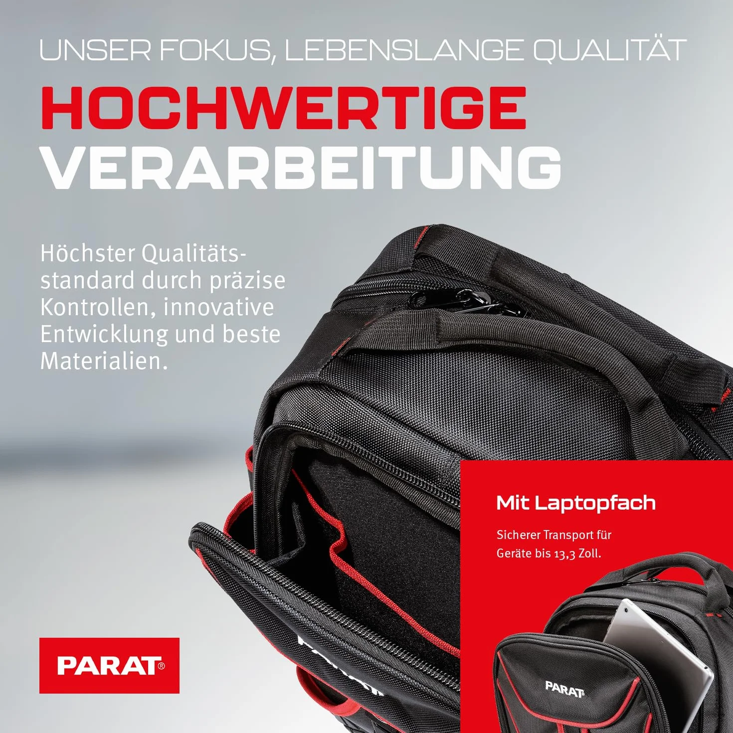 PARAT BASIC Backpack | Inkl. BASIC Roll-Up Case 8 | Werkzeugrucksack 23L für Elektriker | Robuster Nylon Rucksack | Werkzeugrucksack mit 15 Fächern & 6 Gummischlaufen | Elektriker Rucksack