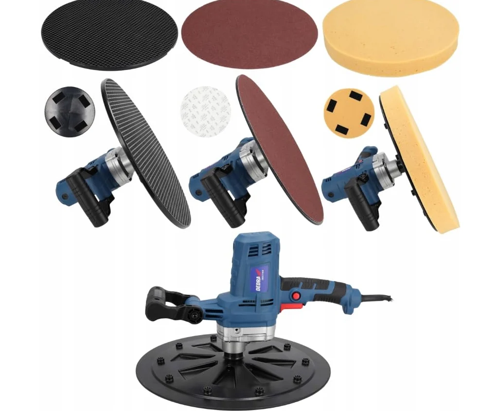DEDRA Putzbearbeitungsmaschine stark 750 W, 375 mm, Schwamm, Papier, Schleifteller, langes Kabel 5m, 110 RPM, Gewicht 5,7kg einfacher und schneller Scheibenwechsel