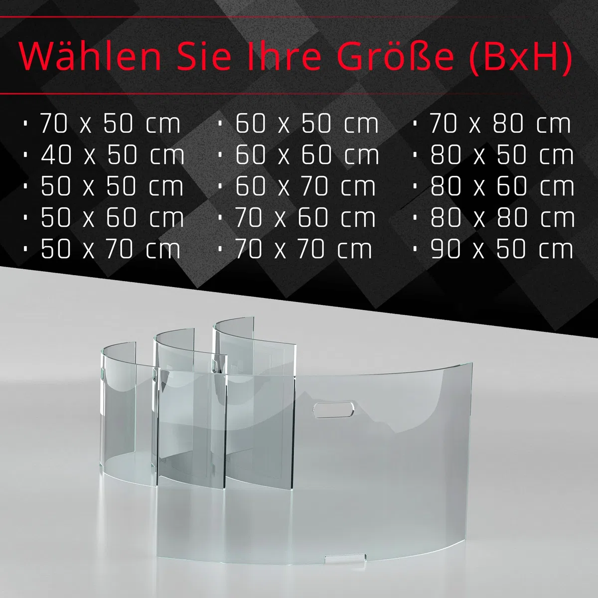 BIJON Kaminschutzgitter aus Spezial-Sicherheitsglas, Hitzeschutz Funkenschuztgitter, Ofenschutzgitter aus echtem ESG-Glas, Kamin Ofen Glas Funkenschutz 75 x 50 x 16 cm