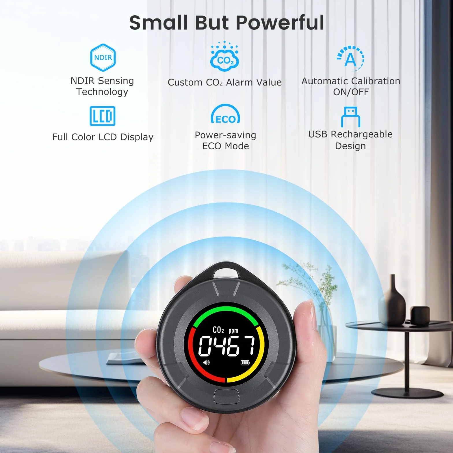 INKBIRDPLUS Tragbarer CO2 Melder, Mini CO2 Messgerät, CO2 Sensor mit Vollfarb LCD, Alarm, Automatische Kalibrierung