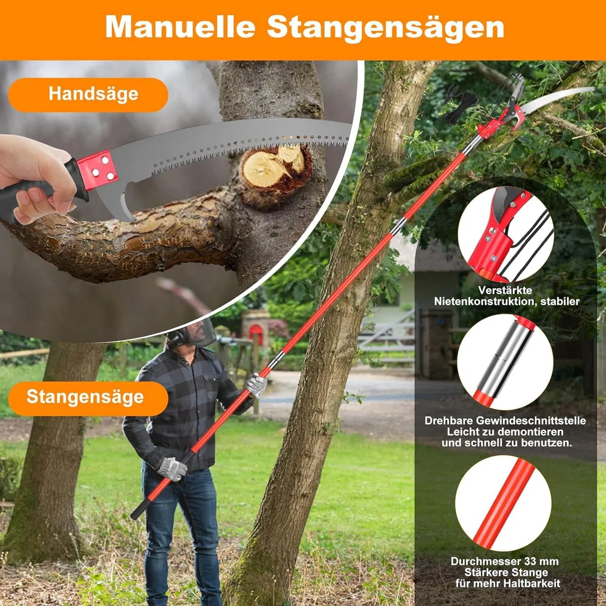 2-in-1 Teleskop-Astschneider & Astsäge 9 m, Profi Gartenschere mit 65Mn Stahlklinge, ausziehbarer Hochentaster für Obstbäume, Palmen & Gartenarbeiten, inkl. Zubehör & Tasche