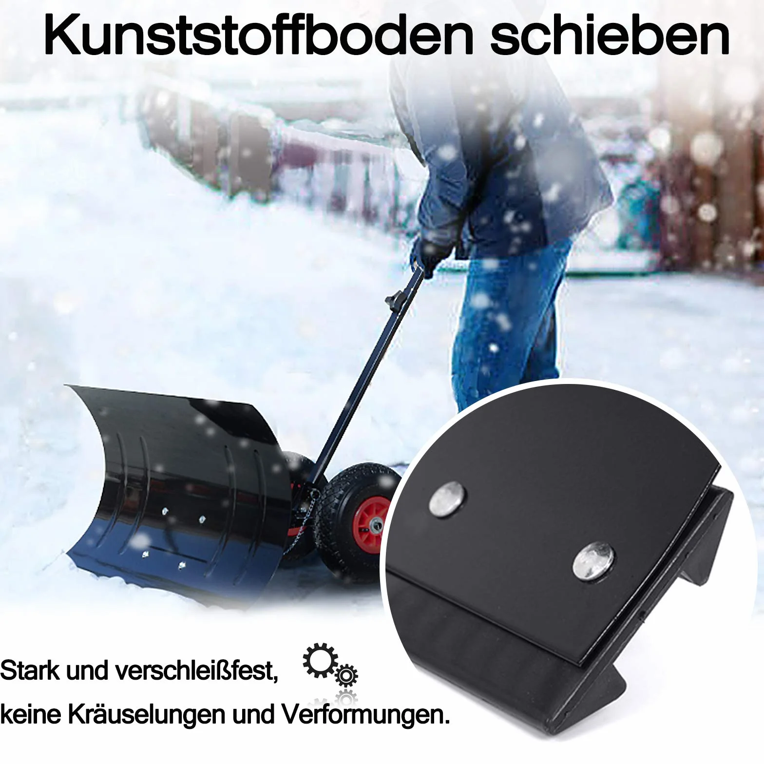 XMTECH Schneeschaufel mit Rädern Höhenverstellbar 5-Fach Schneeschieber Schneeräumen Schneeschild 74cm extra-Breiten Kunststoffblatt