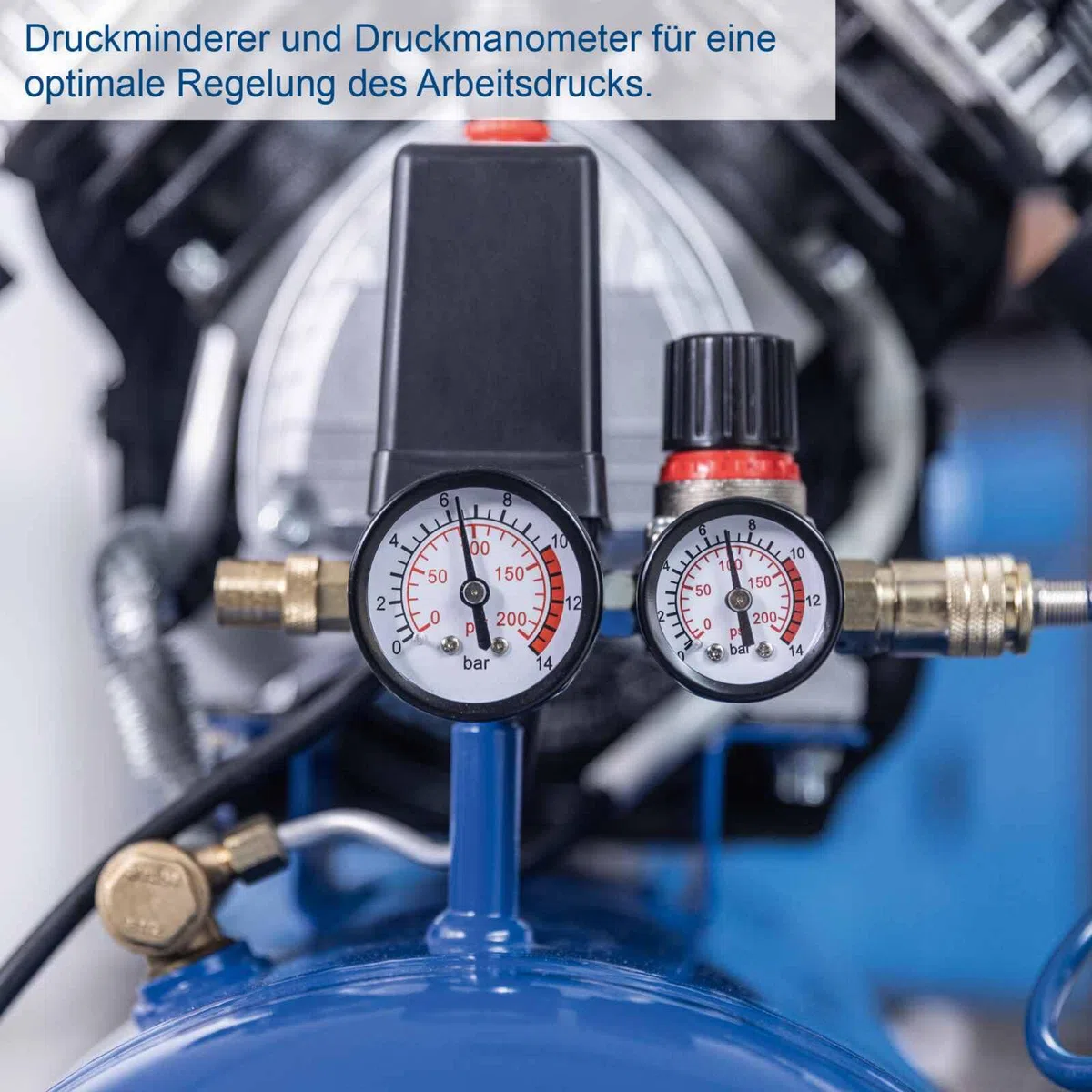 Scheppach Druckluft Kompressor HC53DC | 2200W Leistung | 50L Kessel | 10bar Druck | Ansaugleistung 412 L/min | Druckminderer, ölgeschmiert, Doppelzylinder