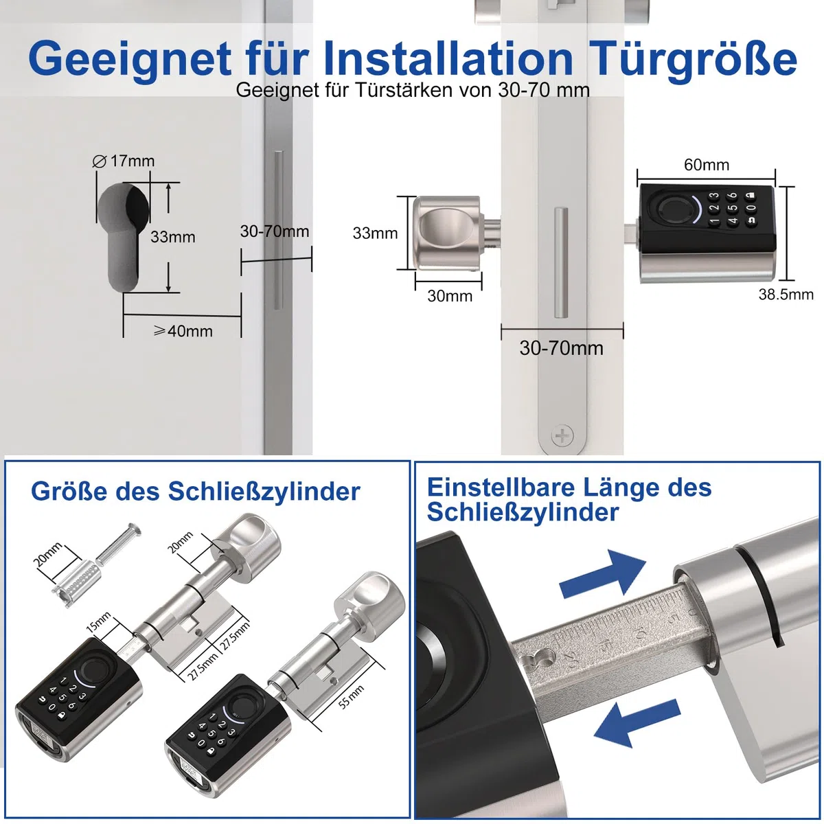 WELOCK Türschloss Fingerabdruck ToucA51,Elektronisches Türschloss Code,mit RFID Karte,APP,WiFi,Fingerabdruck Schloss Haustür IP65,Smartes Türschloss,Schließzylinder für Türen von 30-70mm,Smart Lock