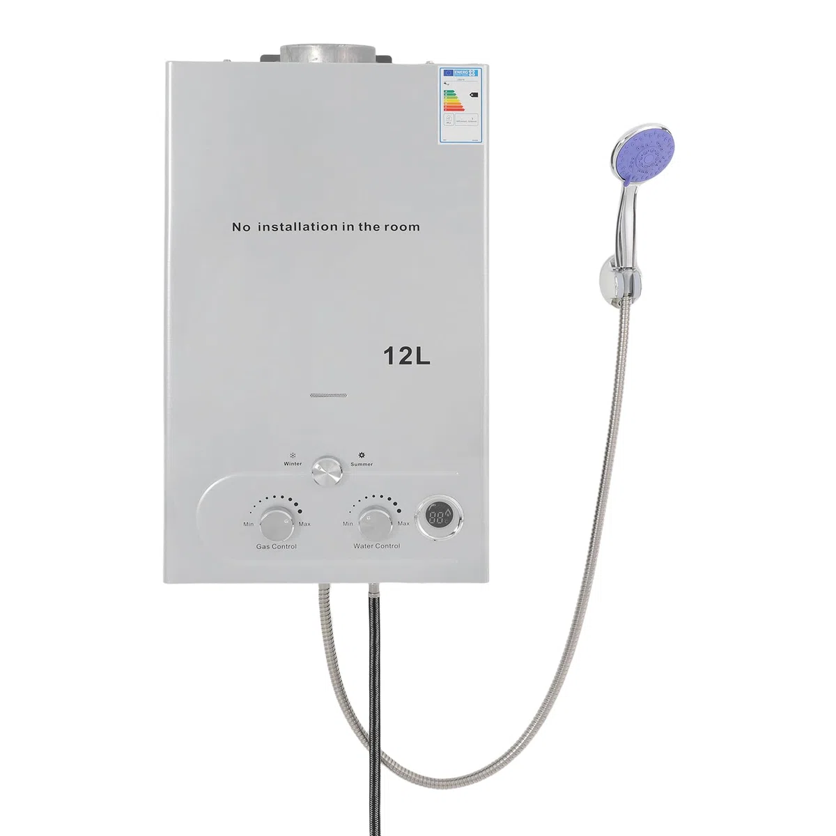 Flüssiggas Durchlauferhitzer LPG Warmwasserbereiter, Gasdurchlauferhitzer mit CPU-Temperaturregelung, Duschkopf und Duschschlauch für Zuhause, Outdoor-Camping-Baden und RV-Dusche (12L/24KW)