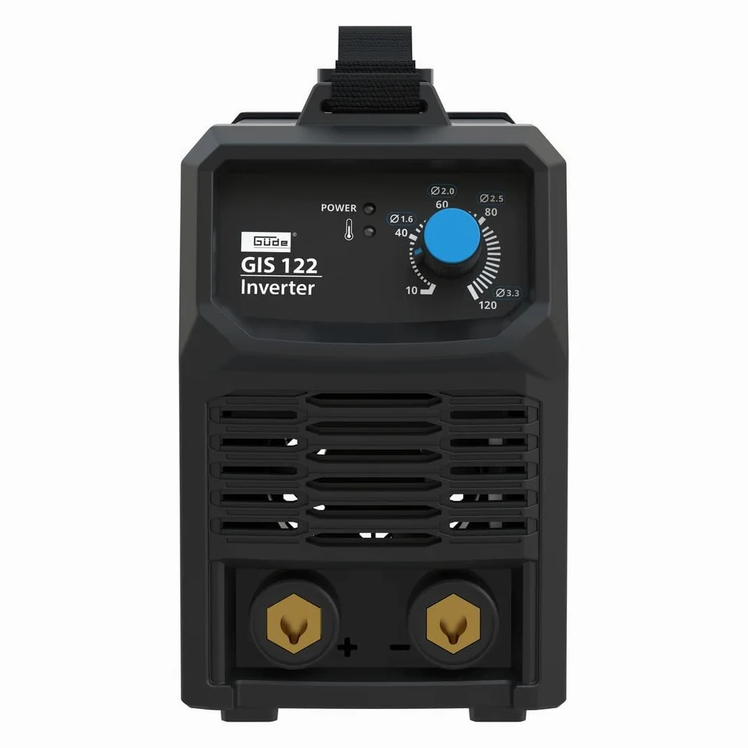 Güde Inverter Schweißgerät GIS 122 (230 V, 16,7 W Leerlaufleistung, 3.6 kVA max. Netzleistung, 10-120 A Regelbereich Schweißstrom, inkl. Elektrodenhalter, Masseklemme, Schlackenhammer & Schweißschild)