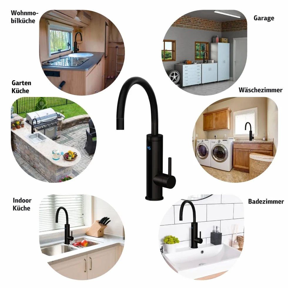 HOGART Elektrische Wasserhahn mit Durchlauferhitzer 230v für Küche, Garten, Bad, Wohnwagen, Camping, 2 Aufsätze, Smart Heater, Armatur mit Sofortiger Warmwasserbereiter, Warmwasserhahn, Wasserboiler