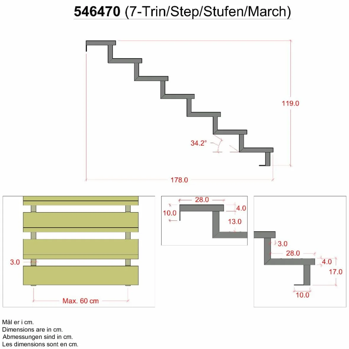 2er Set Stahl Treppenwange 7 Stufen - Option für Setzstufen-Höhe 119cm