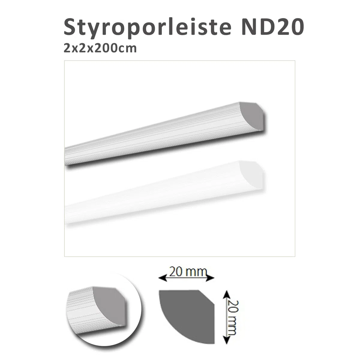 20 Meter Deckenleisten Styropor XPS Stuckleisten Abschlussleiste Decke Weiss 20X20 mm Zierprofile Styroporleisten Deckenleisten Zierleisten Sparpaket ND20
