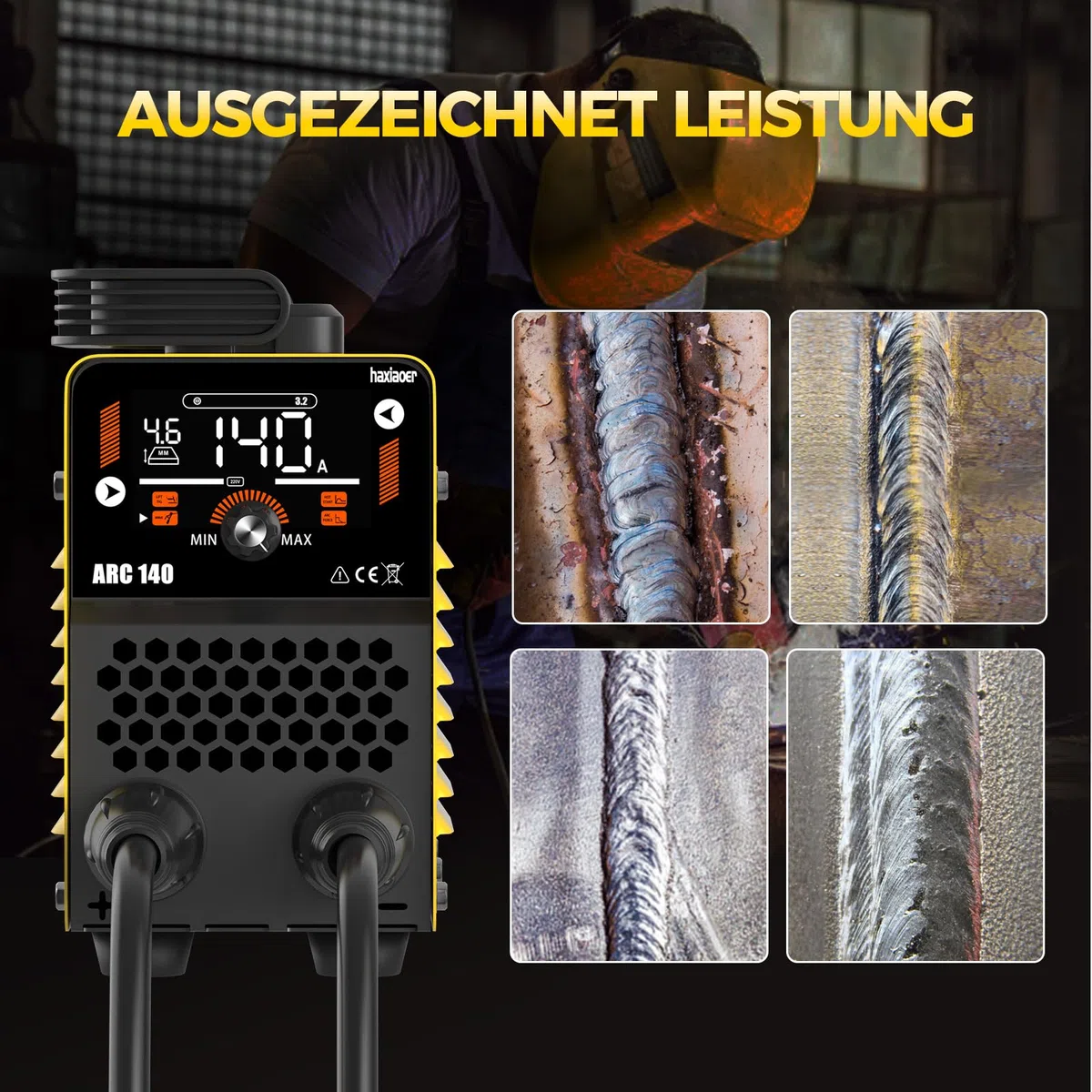 haxiaoer ARC140 Elektroden Schweißgerät – 140 A 230V IGBT DC Inverter Schweißgerät mit Lift TIG, LED-Anzeige, Anti-Stick, Hot Start, ARC Force, 10 Rods