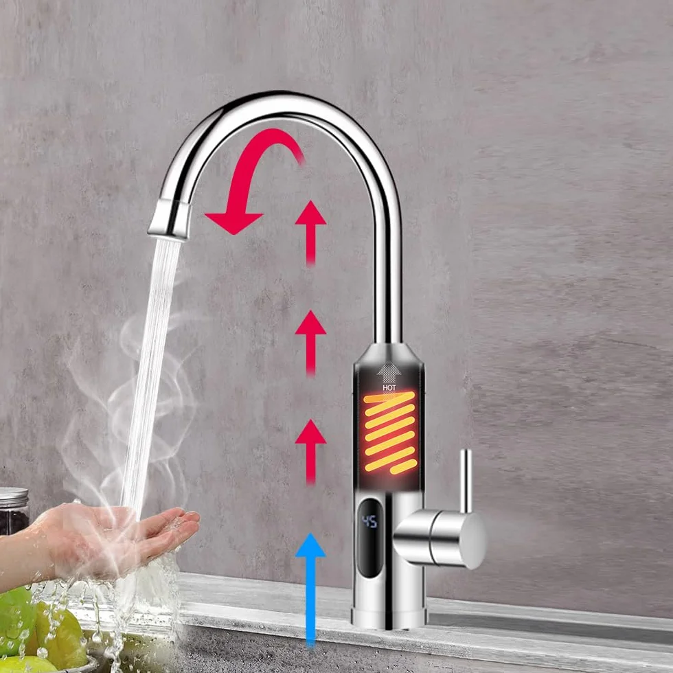 HOGART Elektrische Wasserhahn mit Durchlauferhitzer 230v für Küche, Garten, Bad, Wohwagen, Camping, Smart Heater, Armatur mit Sofortiger Warmwasserbereiter, Warmwasserhahn, Küchenarmatur, Wasserboiler