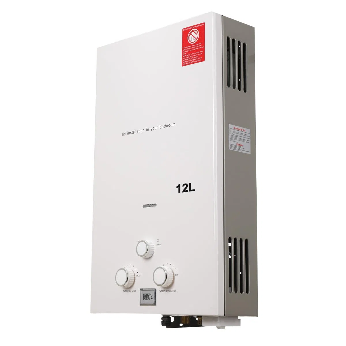 12L Gas Durchlauferhitzer,24KW LPG Warmwasserbereiter Instant Heißwasserbereiter Flüssiggas Durchlauferhitzer Warmwasserspeicher mit Plating-Duschkopf-Set,Weiß