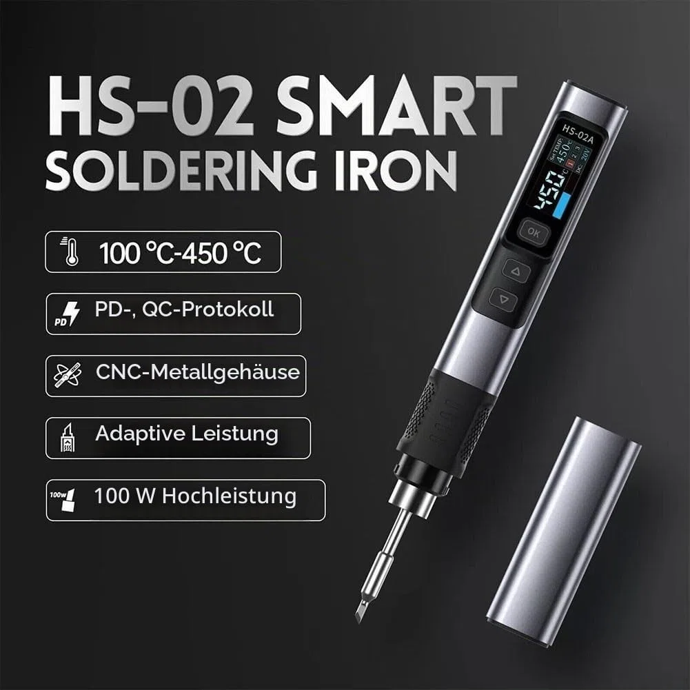HS02 Elektrisches Lötkolben-Set, 100W Lötkolben-Kit mit einstellbarer Temperatur, mobile Arbeitsbank, Aufbewahrungsbox mit Typ-C-Ladeschnittstelle (HS-02A hoch)