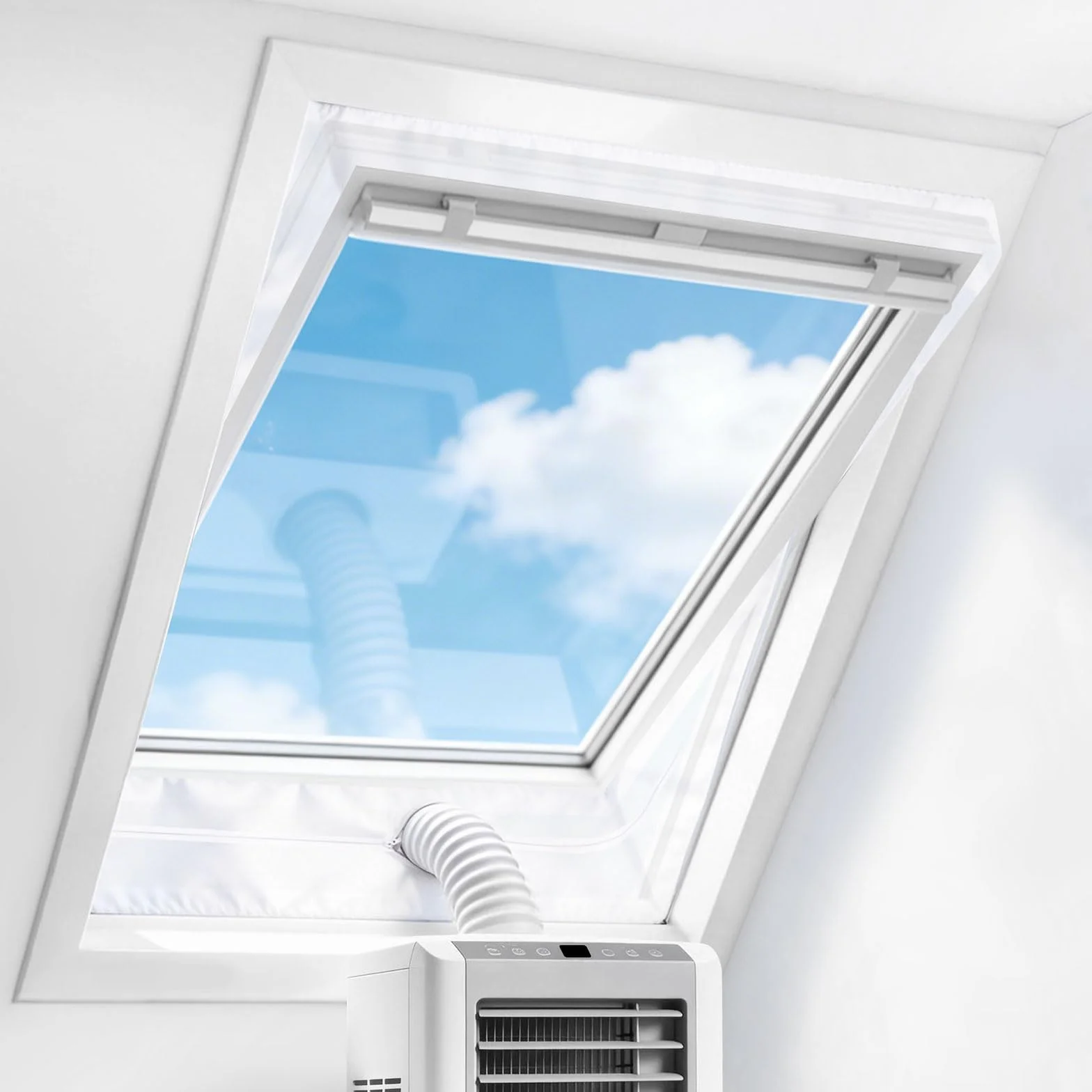 Fensterabdichtung für Mobile Klimageräte, Hot Air Stop, Schwingfenster, Klimaanlage, Dachfenster, 380cm Fensterumfang, 2x190cm