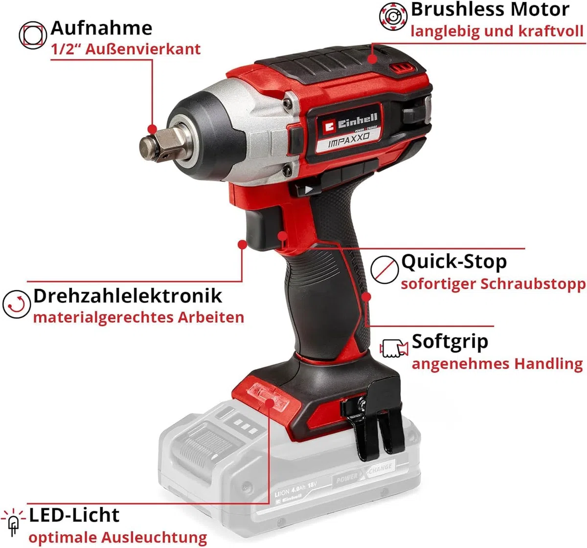 Einhell Akku-Schlagschrauber IMPAXXO 18/230 Power X-Change (Li-Ion, 18 V, 230 Nm, Bürstenloser Motor, Lieferung ohne Akku & Ladegerät)