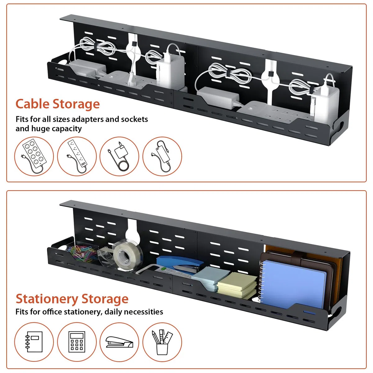 Univivi Unter dem Kabelmanagement Schreibtisch, 81cm Kabelkanal Schreibtisch aus Stahl, Befestigung Ohne Bohren mit Klemme/Schrauben, Flexible Organizer Schreibtisch für Büro und Zuhause (Schwarz)