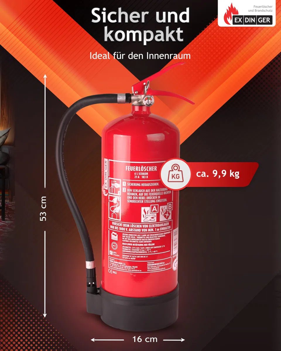 HausundWerkstatt24 6l Feuerlöscher Schaum blau 6L AB 6LE mit Halterung Dauerdrucklöscher (GPN-6X Instandhaltungsnachweis
