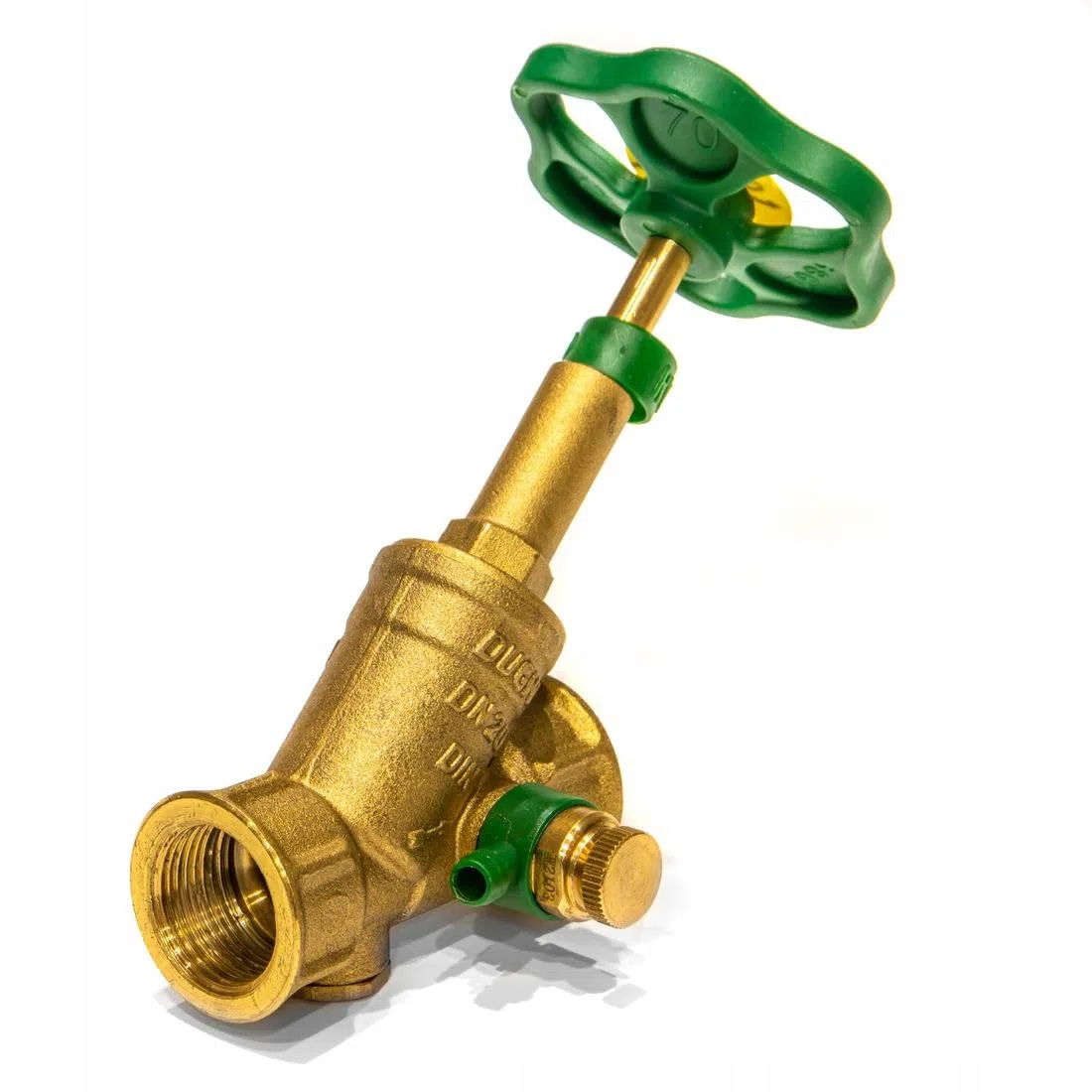 KFR Ventil 3/4 Zoll – Messing Schrägsitz-/Freistromventil mit Entleerung & Prüfschraube – steigende Spindel – DVGW-geprüft für Trinkwasser, Heizung & Hausinstallation