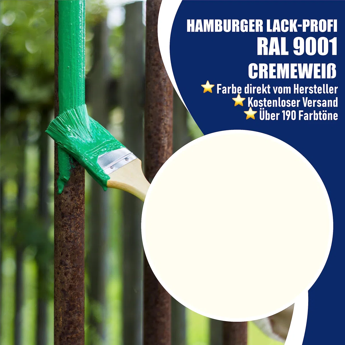 Metallschutzlack 3in1 SEIDENMATT Cremeweiß RAL 9001 Weiß Metallschutzfarbe 3-in-1 Grundierung, Rostschutz und Deckanstrich in Einem Metalllack Metallfarbe // Hamburger Lack-Profi (2,5 L)