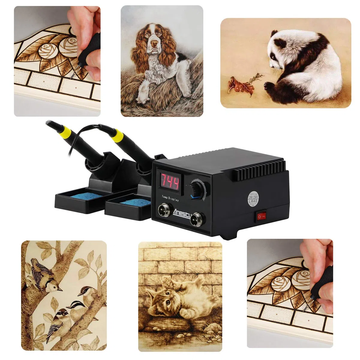 Brennstation Brandmalerei Brandmalstation mit 2 Brennstift, Profi - Brandmalgerät für alle Holzbrandarbeiten, (100W, 23 x Brennschleifen,100℃ - 780 ℃)