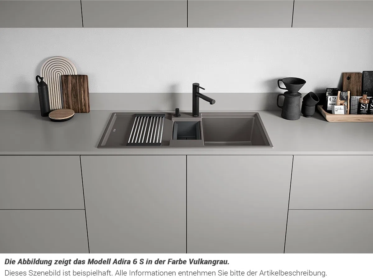 BLANCO ADIRA 6 S | Granitspüle aus SILGRANIT schwarz | Einbauart: Einbau von Oben | reversibel | für 60 cm breite Unterschränke | Großes Becken | Reinigungsfreundliche Öberfläche | [100x50x21,2 cm]