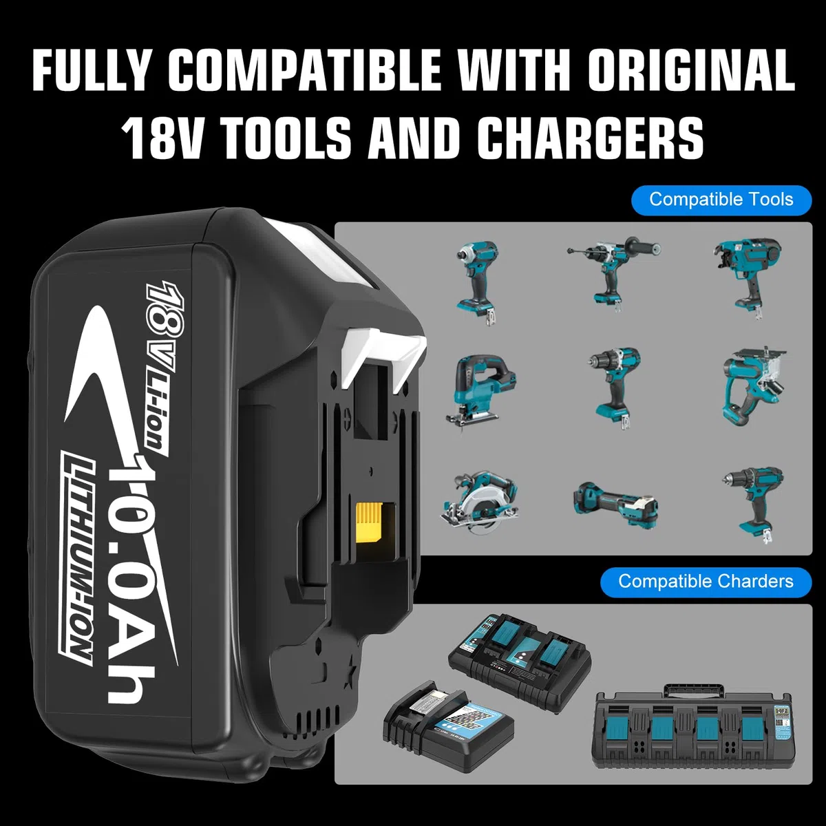 2X10.0Ah Ersatzakku für Makita Akku 18V 10000mAh für BL1860B BL1850B BL1850 BL1860 BL1845 BL1840 LXT-400