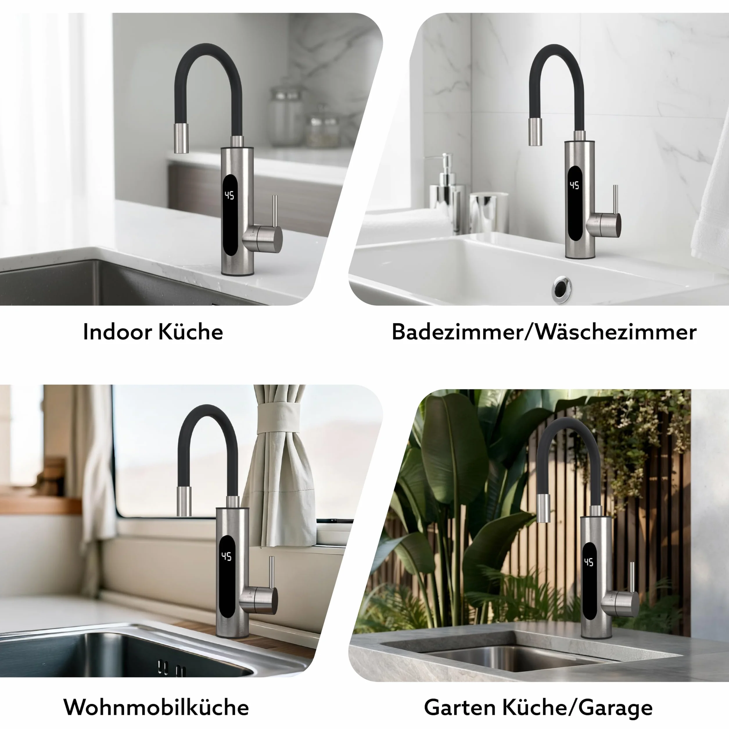 HOGART Elektrische Wasserhahn mit Durchlauferhitzer 230v für Küche, Garten, Bad, Wohnwagen, Camping, 2 Aufsätze, Smart Heater, Armatur mit Sofortiger Warmwasserbereiter, Warmwasserhahn, Wasserboiler