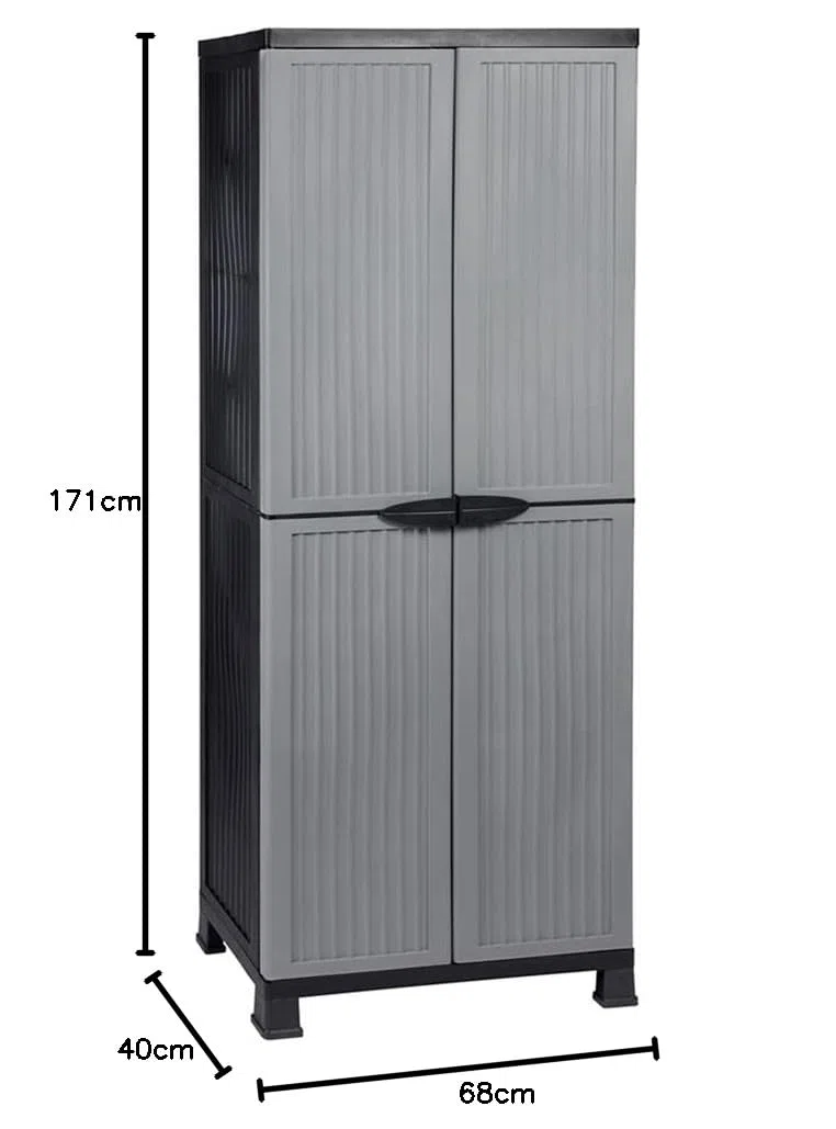 Kreher Kunststoffschrank Noble hoch, 171 x 68 x 40 cm, mit 3 Einlegeböden, verstellbar, je 20 kg Tragkraft pro Boden - hohe Version grau