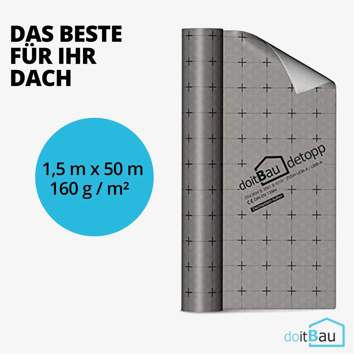 doitBau deventt Unterspannbahn 1,5m x 50m (75m²) 100g/m² - Wasserdicht | Diffusionsoffen | Alterungsbeständig | Folie für Dach & Flachdach | Dachfolie | leicht zu verlegen