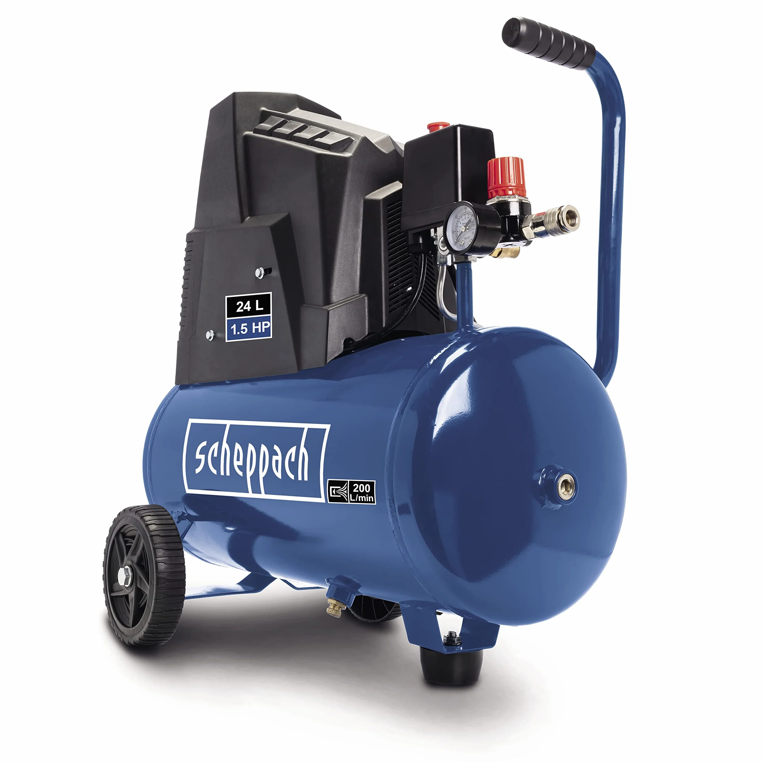 Scheppach Kompressor HC25o (1100W, 24 L,8 bar, Ansaugleistung 165 l/min, Druckminderer, ölfrei) - inkl. 13-teiligem Druckluft Werkzeug Set + 5 m Spiralschlauch