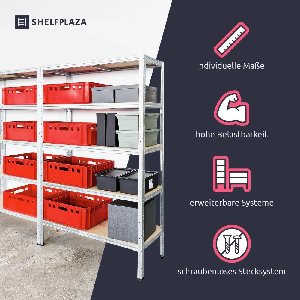 shelfplaza Home 200x60x30 cm Schwerlastregal in verzinkt mit 6 Böden und 145 kg Traglast pro Boden