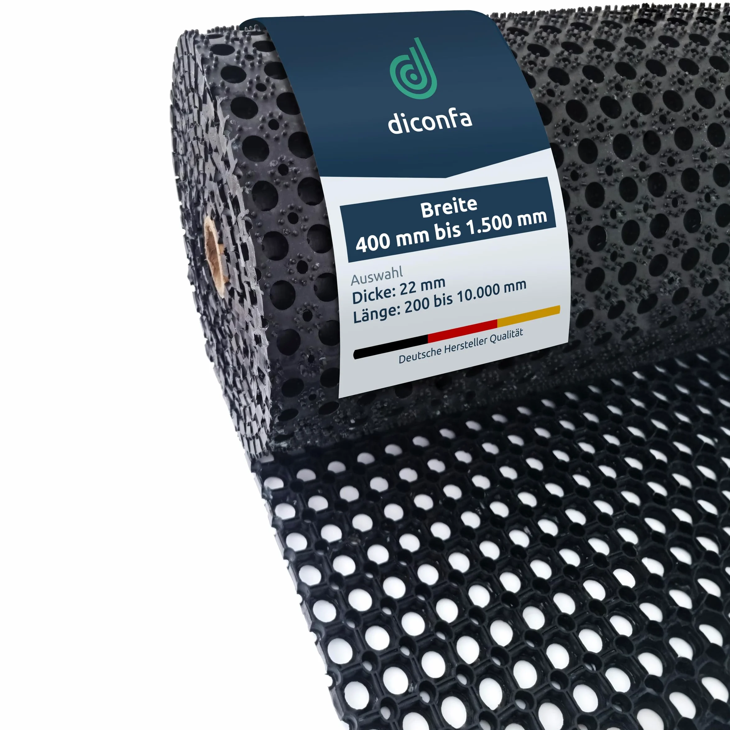 diconfa Ringgummimatte NACH MAß - BREITE: 400mm bis 1500mm - LÄNGE: 0,2m bis 10m ==> 1m x 0,96m (100cm x 96cm) - Schmutzfangmatte rutschfest Paddockmatte Gummimatte Lochmatte Wabenmatte