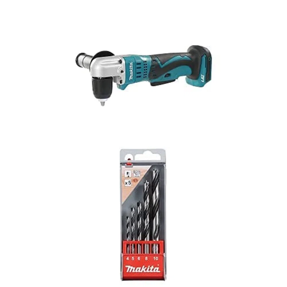 Makita DDA351Z Akku-Winkelbohrmaschine 18V (ohne Akku, ohne Ladegerät) mit SSBF + Holzbohrer-Set 4-10mm