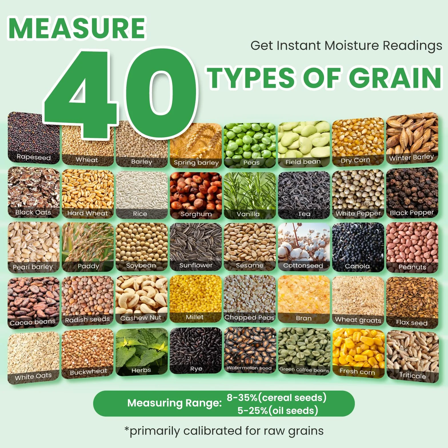 Huanyu Getreide Feuchtigkeitsmessgerät Grain Moisture Meter für 40 Sorten, ±0.5% Genauigkeit, Feuchtigkeitsmesser mit 14 Sprachen inkl. Deutsch, Temperaturkompensation, für Weizen, Rohkaffee und mehr