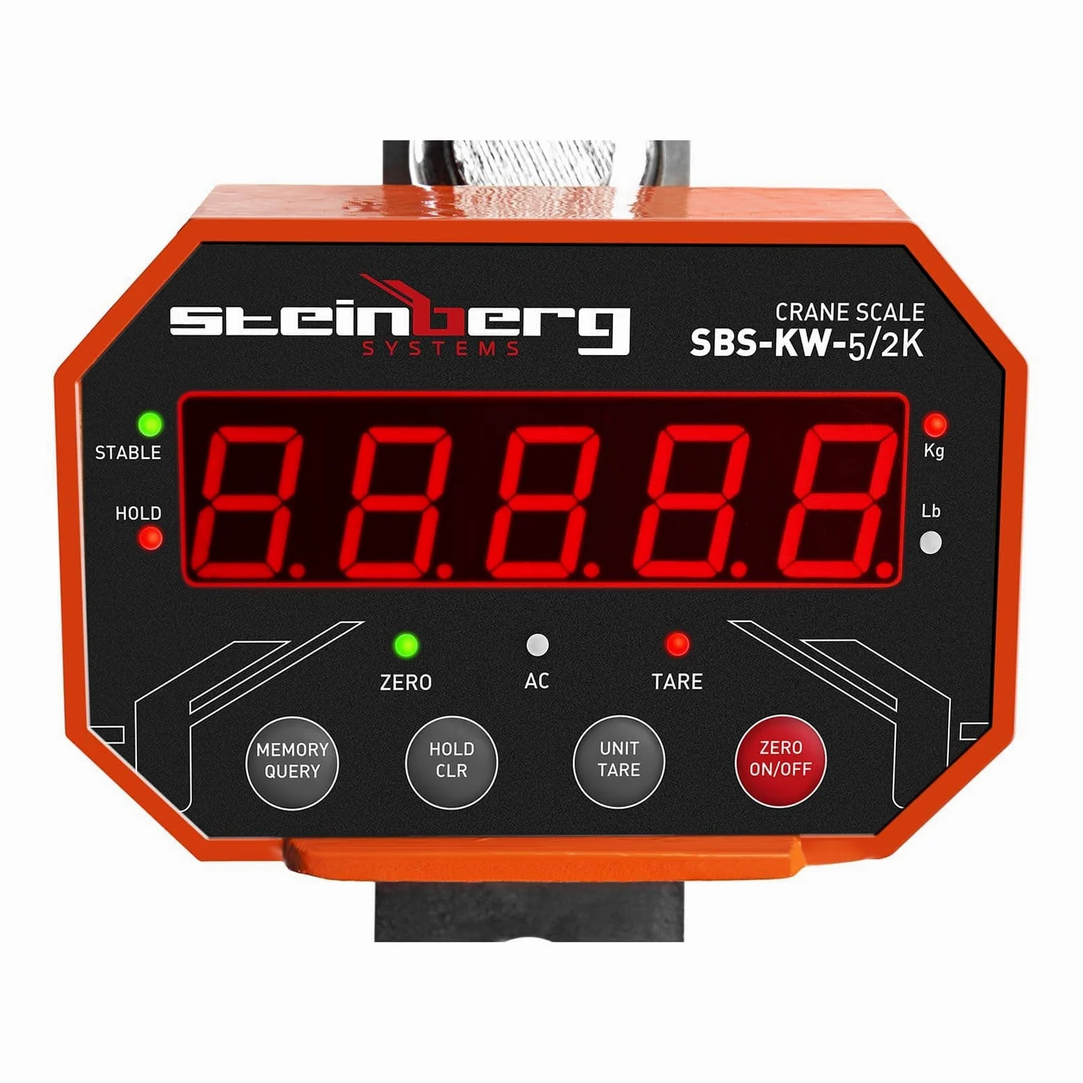 Steinberg Systems - Kranwaage Hängewaage (5 t / 1-2 kg, 10 m Fernbedienungsreichweite, 10 sek Wartezeit, Akku 6V/4Ah, LED) Orange