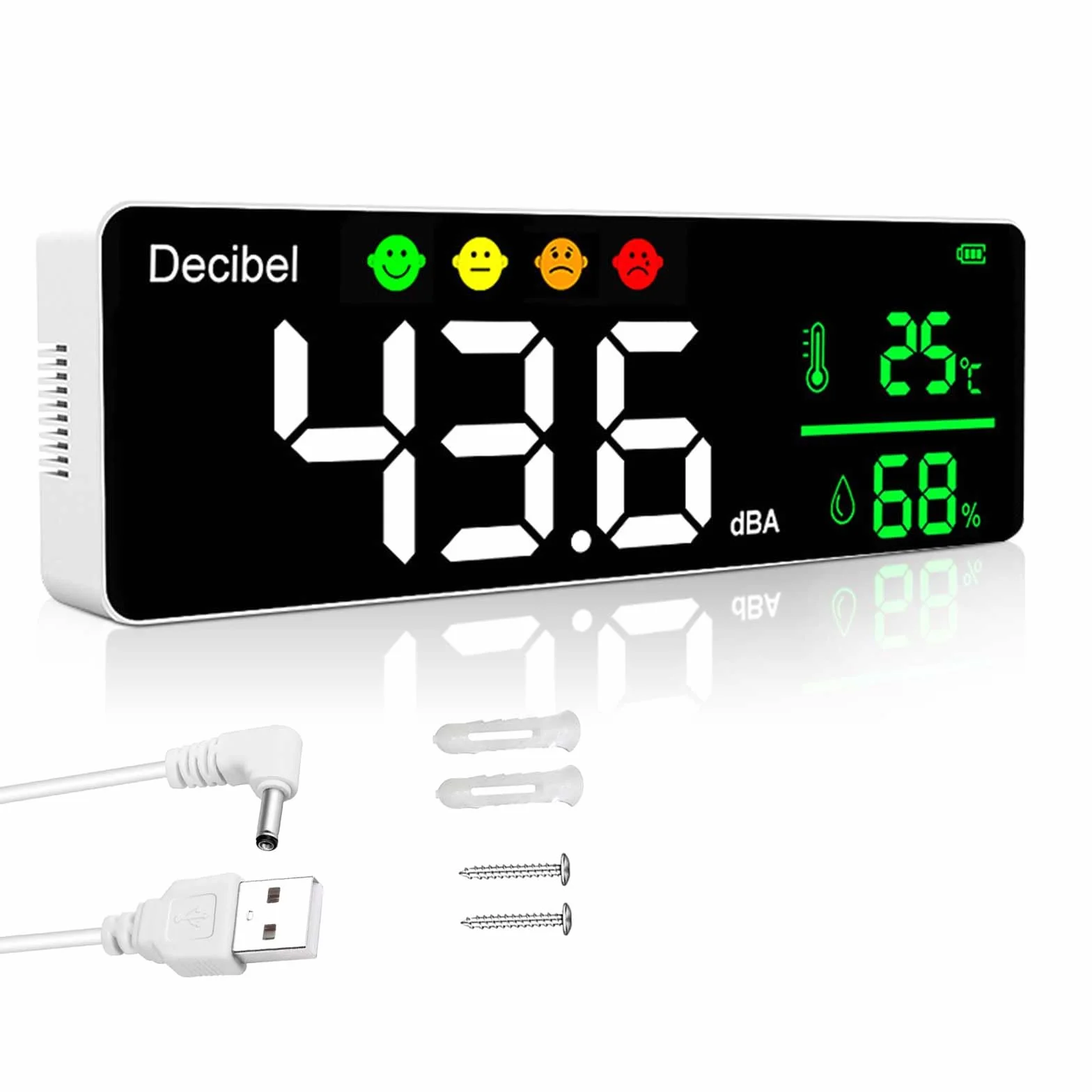 Digital Schallpegelmessgerät 30-130dB Dezibel Messgerät, Lärm/Temperatur/Hygrometer mit 11" Große LED Bildschirm, Wandbehang Rauschmessung Tester Sound Level Meter für Klassenzimmer, Büro, Fabrik