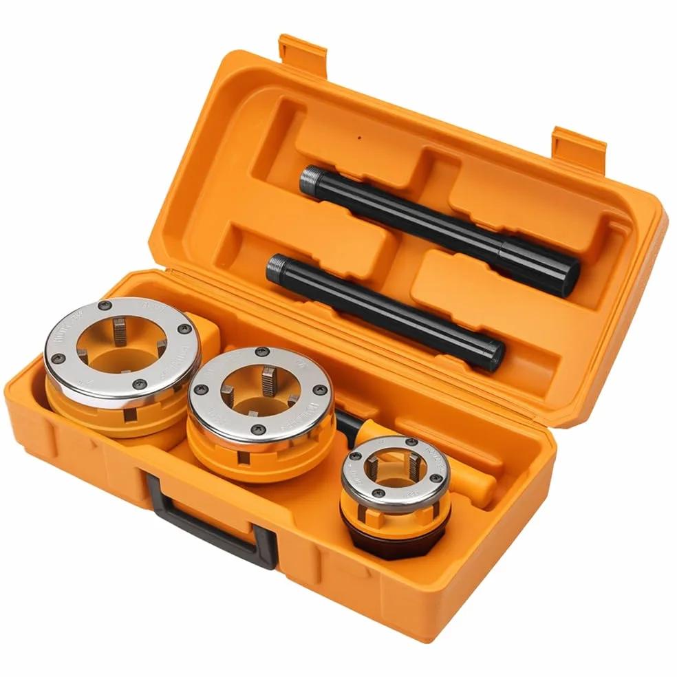 Hoteche Rohrgewindeschneider-Set 3-teilig | 1-1/4"-2" | 9CR2 Schneidbacken | Verchromte Platten